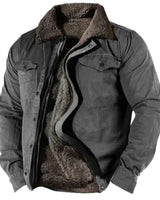 Detail shot of the suede finish texture and front button closure of the western jacket