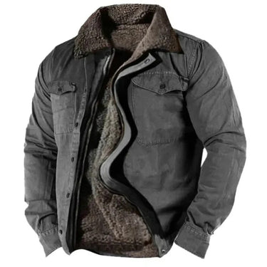 Detail shot of the suede finish texture and front button closure of the western jacket