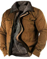 Front view of men's suede western jacket with button closure and contrast seam detailing