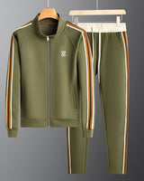 Side view of the coordinated tracksuit set showing leg stripe detailing
