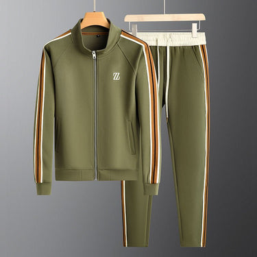 Side view of the coordinated tracksuit set showing leg stripe detailing