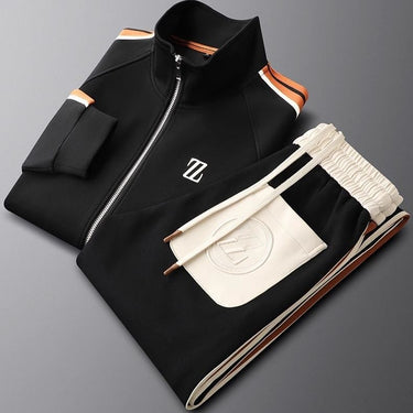 Close-up of sleeve stripe detailing on the tracksuit jacket