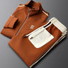 Front view of men's two-piece tracksuit set with zip jacket and matching joggers