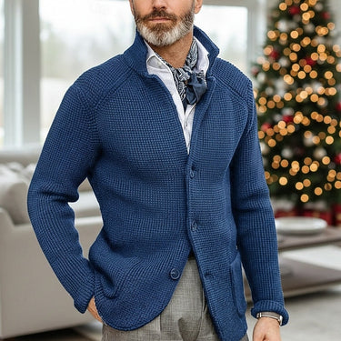 Close-up of waffle-knit texture on men's cardigan