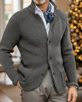 Detail shot of contrast button-front fastening on cardigan