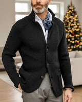 Men's waffle-knit cardigan worn open as a layering piece