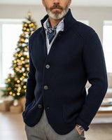 Back view of men's waffle-knit cardigan