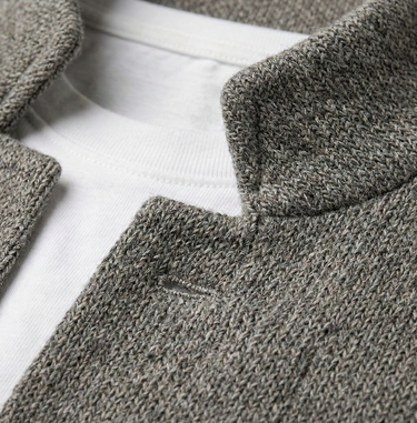 Rear view of the men's waffle knit cardigan showing the overall length and fit
