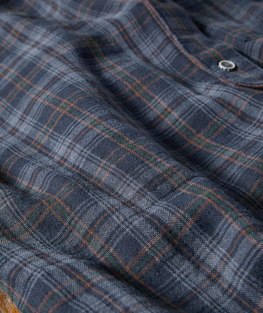 Close-up of the pointed collar and button-down placket