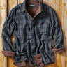 Front view of a men's western stripe shirt with pointed collar and chest pocket