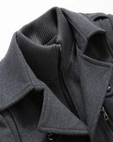 Single-breasted button front and notched lapel detail