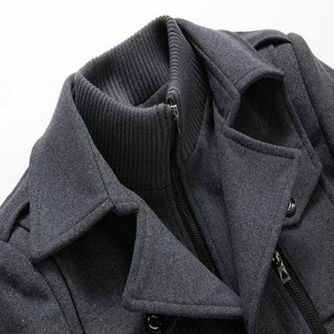 Single-breasted button front and notched lapel detail