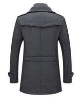 Men's wool overcoat styled with trousers and a shirt