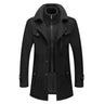Men's wool overcoat with knit inner collar and notched lapel, front view