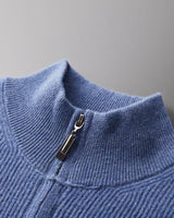 Side view of men's zip up cardigan showing silhouette