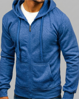 Detail shot of ribbed cuffs on men's zip-up hoodie