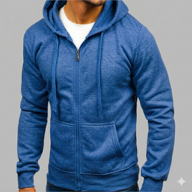 Detail shot of ribbed cuffs on men's zip-up hoodie