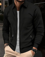 Rear view of men's zip-up shirt showing structured silhouette