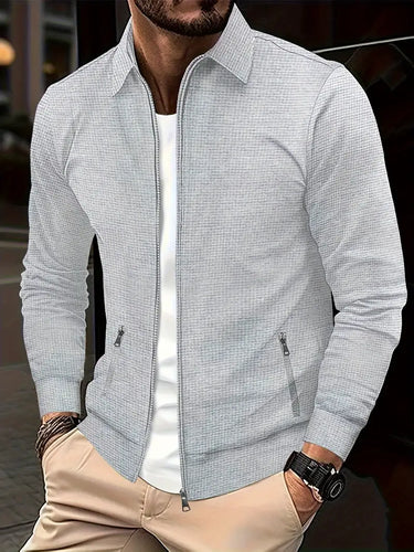 Men's zip-up shirt styled with chinos and leather shoes