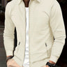 Men's zip-up shirt with standing collar and full-length zip, worn from the front