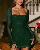 Mesh Bodycon Mini Dress with Square Neck