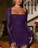 Mesh Bodycon Mini Dress with Square Neck