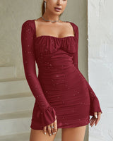 Mesh Bodycon Mini Dress with Square Neck