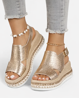 Metallic Wedge Sandals with Espadrille Platform and Slingback