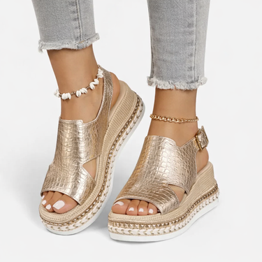 Metallic Wedge Sandals with Espadrille Platform and Slingback