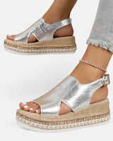 Metallic Wedge Sandals with Espadrille Platform and Slingback
