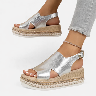 Metallic Wedge Sandals with Espadrille Platform and Slingback