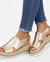 Metallic Wedge Sandals with Espadrille Platform and Slingback
