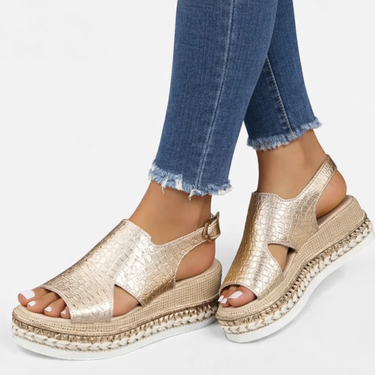 Metallic Wedge Sandals with Espadrille Platform and Slingback