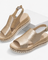 Metallic Wedge Sandals with Espadrille Platform and Slingback