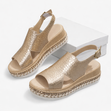 Metallic Wedge Sandals with Espadrille Platform and Slingback