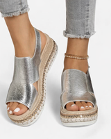 Metallic Wedge Sandals with Espadrille Platform and Slingback