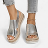 Metallic Wedge Sandals with Espadrille Platform and Slingback