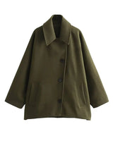 Mid-Length Wool Blend Coat with Lapel Collar and Batwing Sleeves