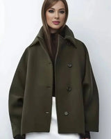 Mid-Length Wool Blend Coat with Lapel Collar and Batwing Sleeves