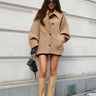 Mid-Length Wool Blend Coat with Lapel Collar and Batwing Sleeves