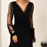 Midi Dress with Sheer Long Sleeves and V-Neck