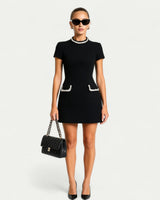 Mini Dress with Pearl Trim and Pocket Detail