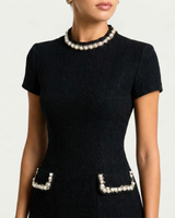 Mini Dress with Pearl Trim and Pocket Detail