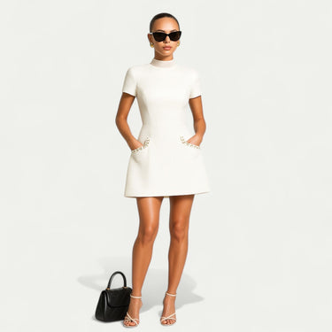 Mini Dress with Pearl Trim and Pocket Detail