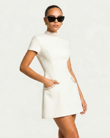 Mini Dress with Pearl Trim and Pocket Detail