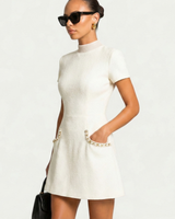 Mini Dress with Pearl Trim and Pocket Detail