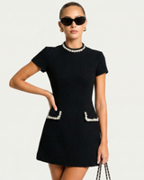Mini Dress with Pearl Trim and Pocket Detail