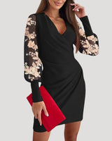Mini Wrap Dress with Sheer Long Sleeves