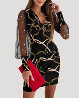 Mini Wrap Dress with Sheer Long Sleeves