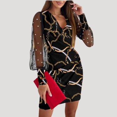Mini Wrap Dress with Sheer Long Sleeves
